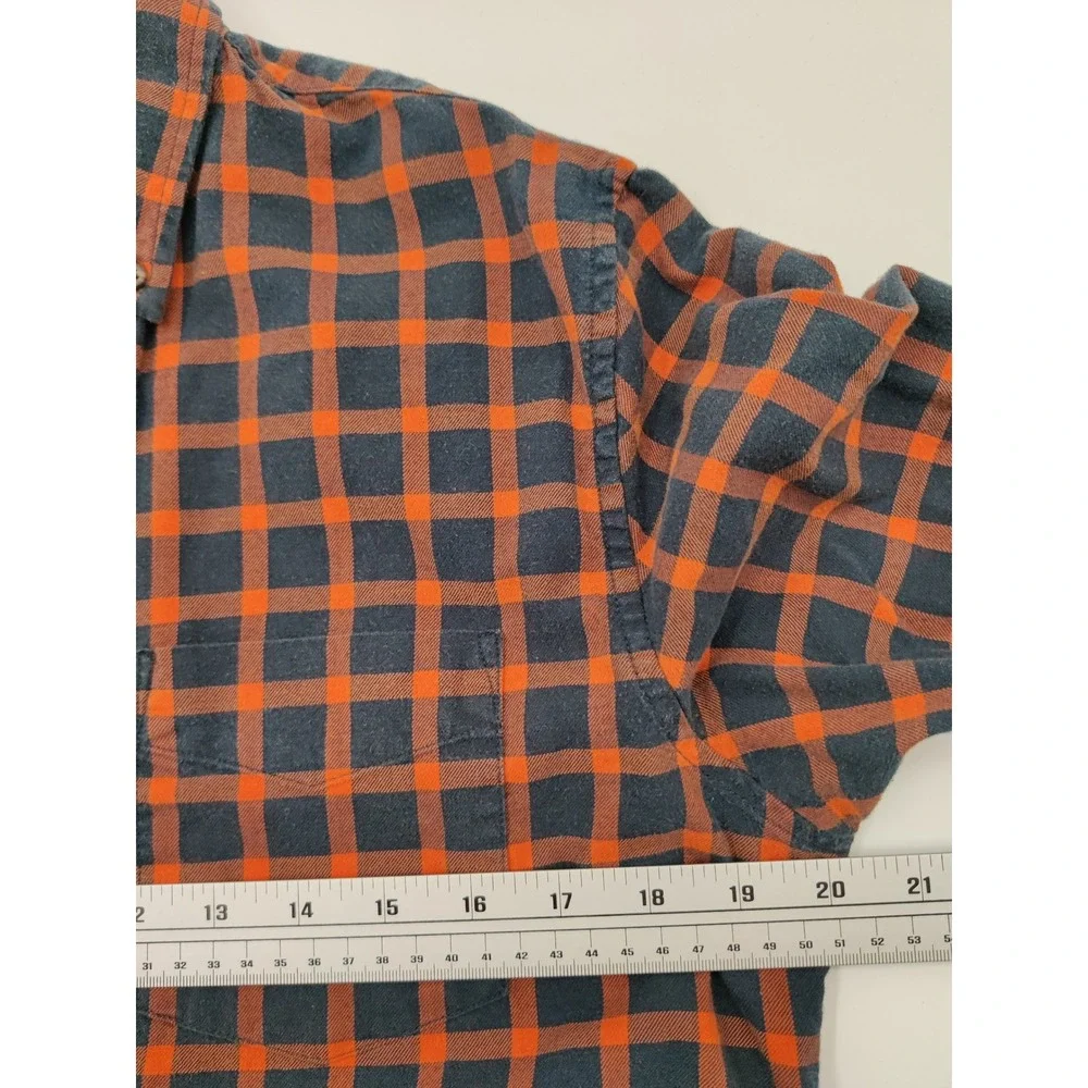 Banana Republic Mens Luxe Flannel Shirt MED Untucked Slim Fit Navy Orange Plaid